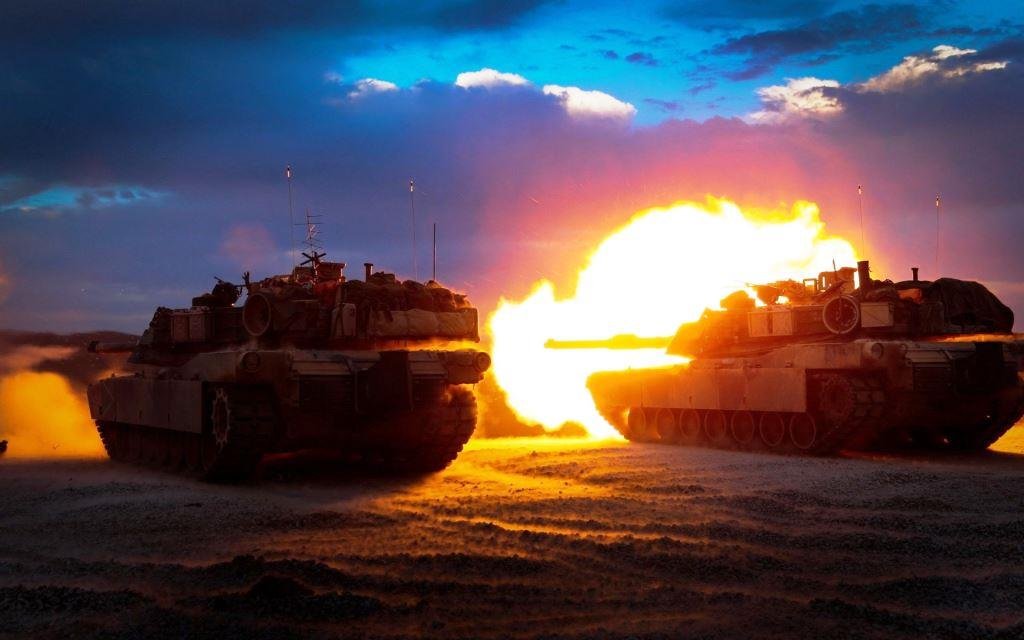 Two Abrams battle tank firing