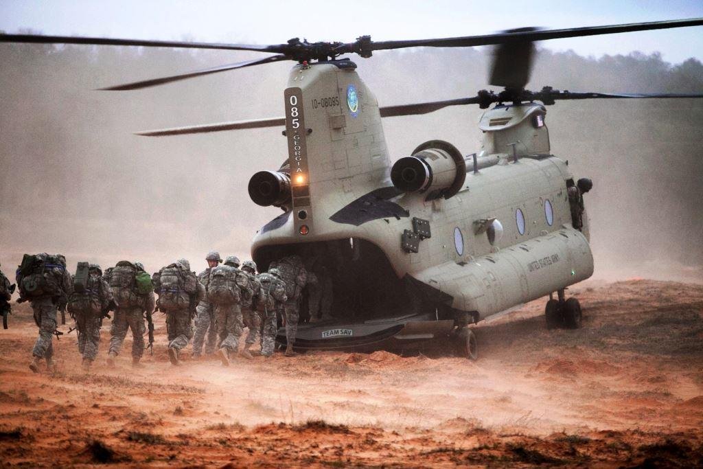 Troops Transport in CH-47 Helicopter