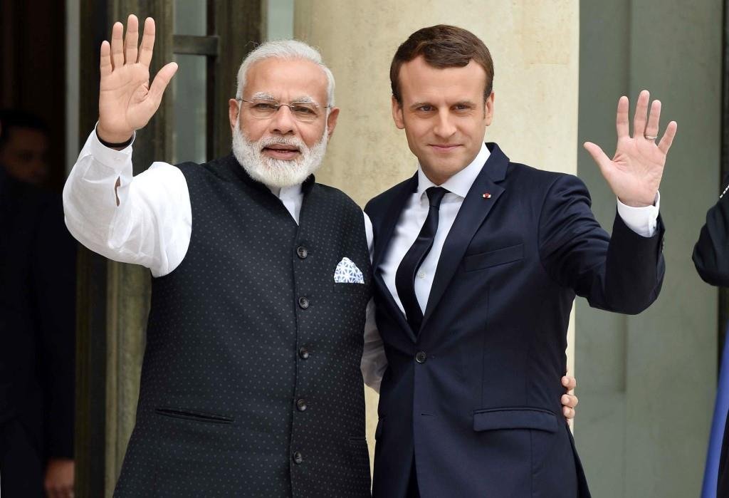 The France President Mr. Emmanuel Macron Meets Indian Prime Minister Shri Narendra Modi Meets in India